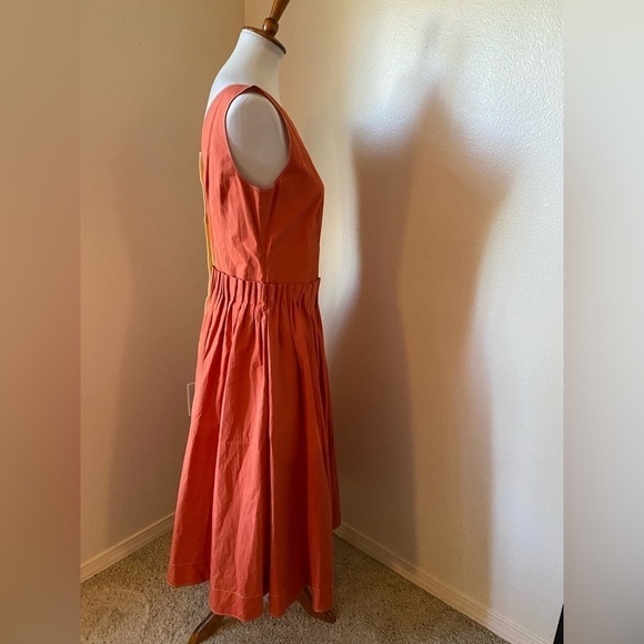 Marni Women’s Button Back A-Line Dress Orange Size 42 Gathered Waist Midi Dress - Picture 3 of 11
